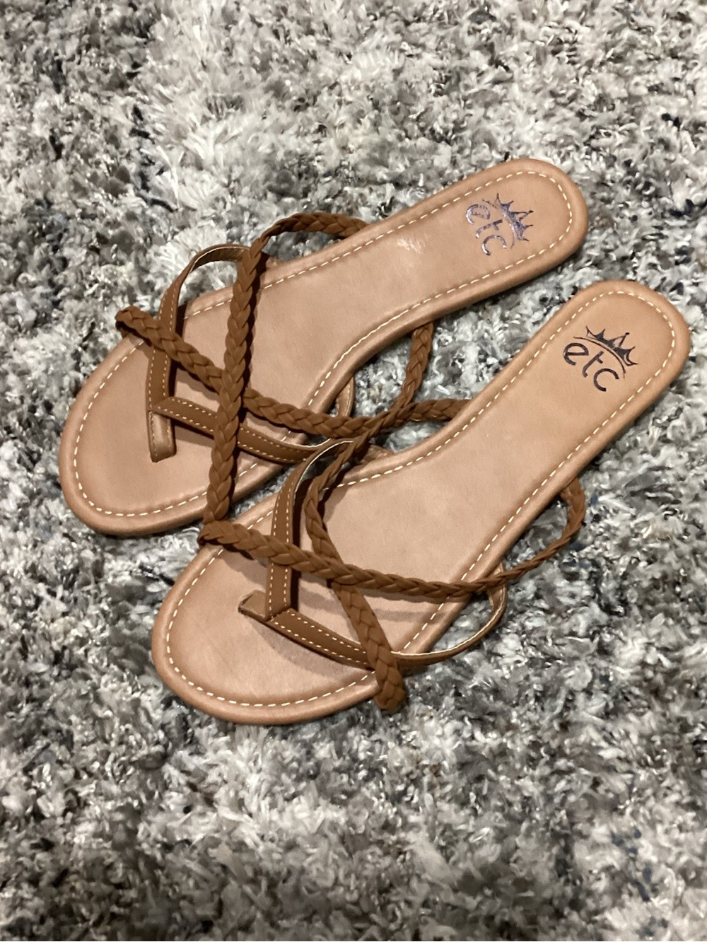 ETC Braided Strappy Slide Sandals - Brown
